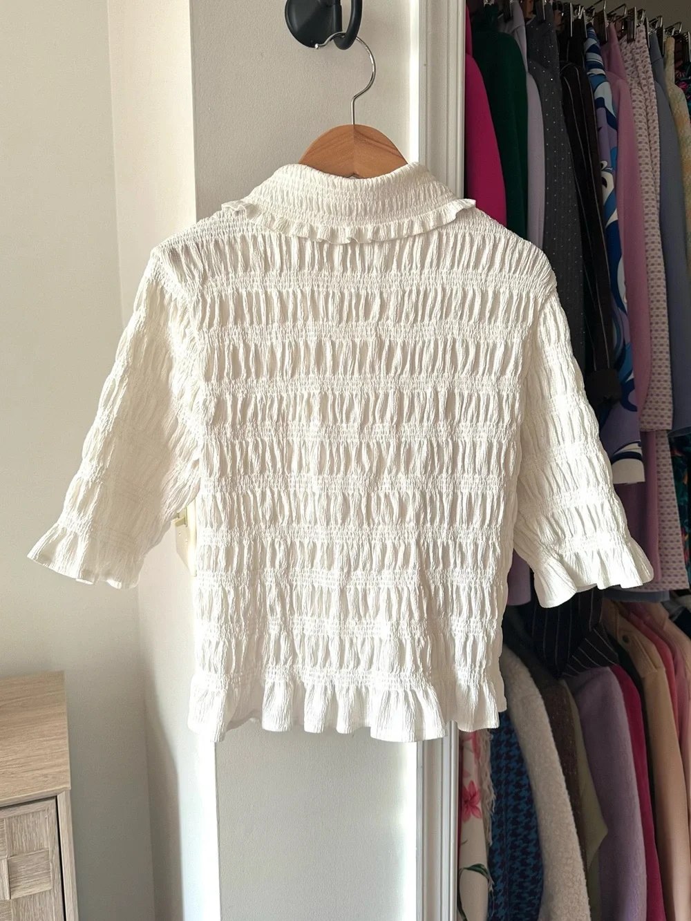 Anthropologie Maeve Off White Smocked Button Blouse
